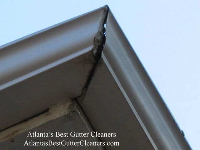 Gutter seam has come loose and needs to be sealed.  Atlanta's Best Gutter Cleaners can fix it.